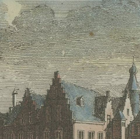 Antique Print of 'Huis Marquette', a Castle in Holland, c.1750, close-up 2