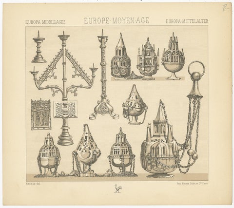 Pl. 8 Antique Print of European Decorative Objects by Racinet, circa 1880, view 2
