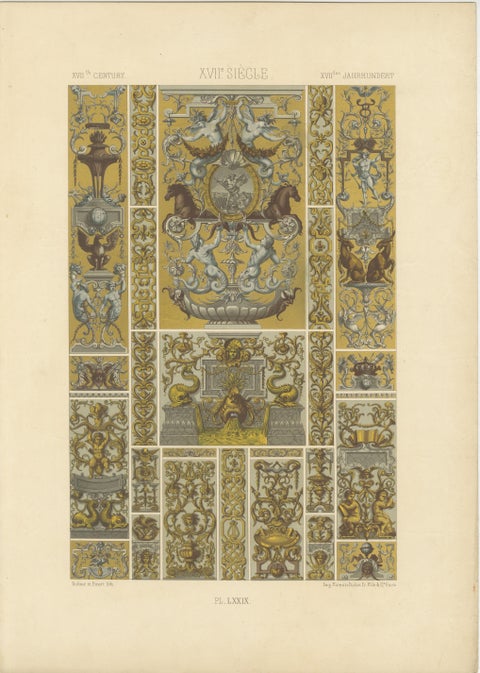 Set of Three Renaissance Grotesque Ornament Chromolithographs by Racinet, 1873, view 3