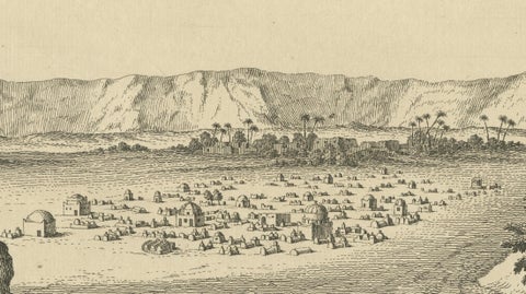 Tombs near Esna, Egypt, Nile Landscape by Norden, Copper Engraving 1755, close-up 3