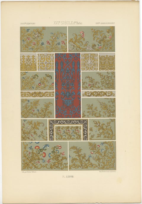 Pl. 78 Antique Print of XVIIth Century Ornaments by Racinet (c.1890), view 2