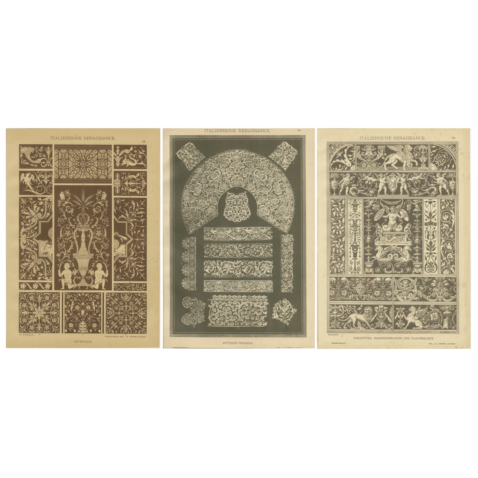Vibrant Italian Renaissance Decorative Art Plates, Original Chromolithos, 1887