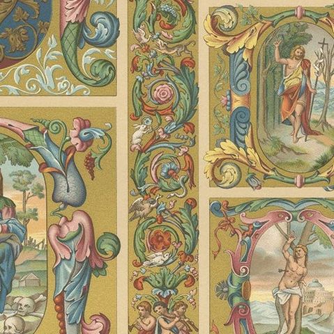Pl. 98 Antique Print of 16th-17thCentury Italian Decorations by Racinet, close-up 1