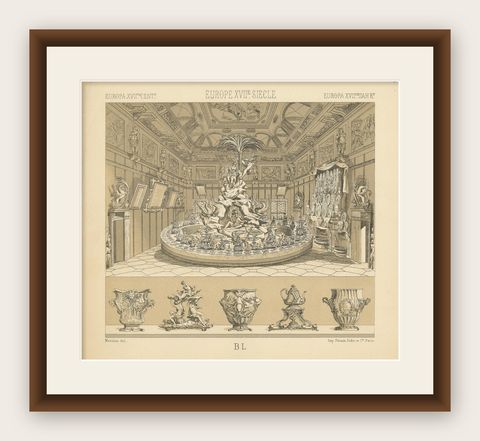 Pl. 87 Antique Print of European Decorative Objects by Racinet, circa 1880, shown framed