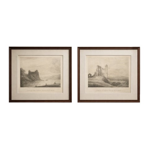 Antique English Landscape Etchings, Castle & Ruins, Sherlock, 1811