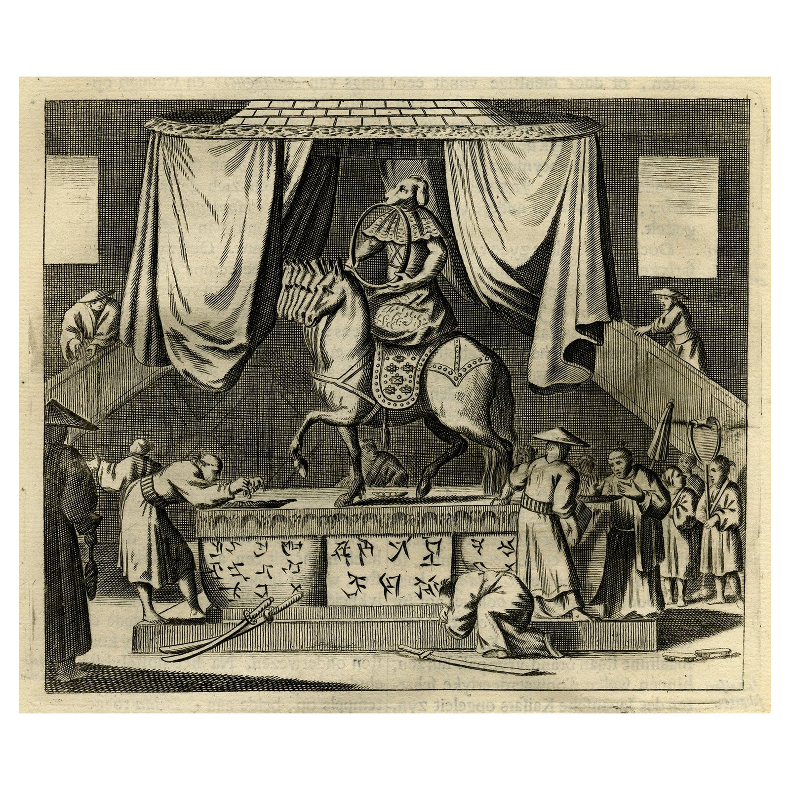 Antique View of the Temple of Amidain Edo 'Tokyo' and the 7-Headed Horse, 1669