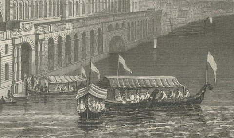 Thames Embankment and the Grandeur of Somerset House: A Steel Engraving, 1835, close-up 5