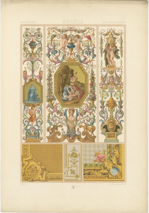 Set of Three Renaissance Decorative Panel Chromolithographs by Racinet, 1873, view 6