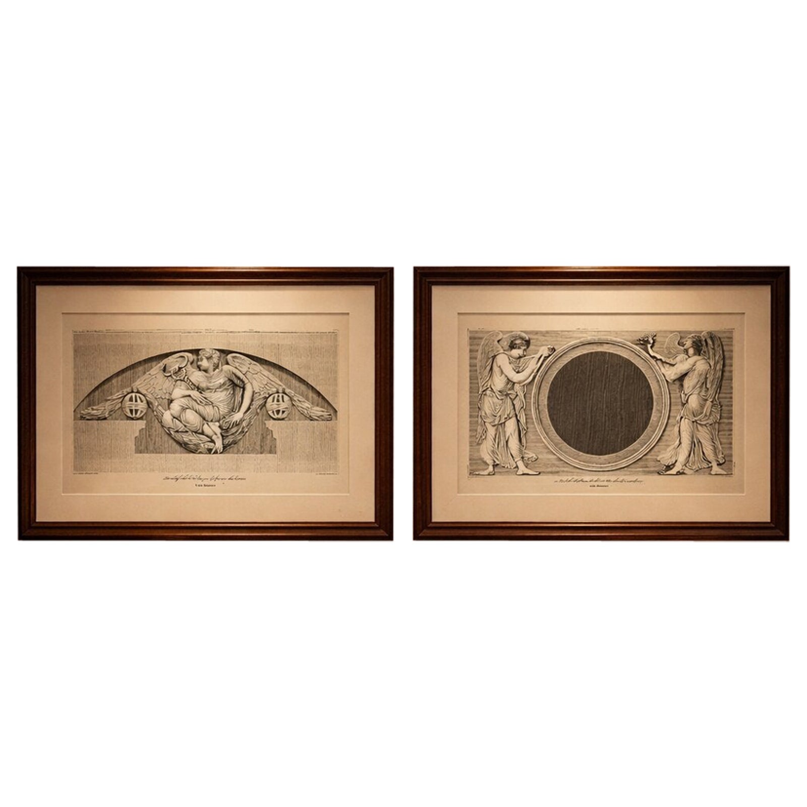 Louvre Architectural Bas-Relief Engravings Pair, French Neoclassical Plates 1803