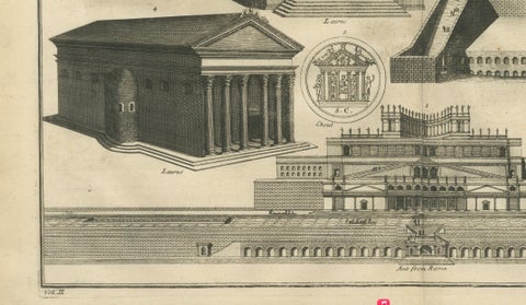 Antique Roman Temple Architecture & Archaeological Plan, Montfaucon, 1721, close-up 6