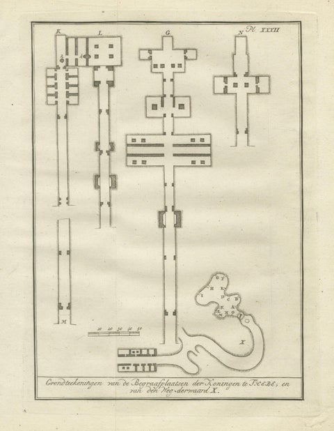 Tomb Layouts of Kings at Thebes with Path to Chamber X, Egypt Engraving, 1776, close-up 3