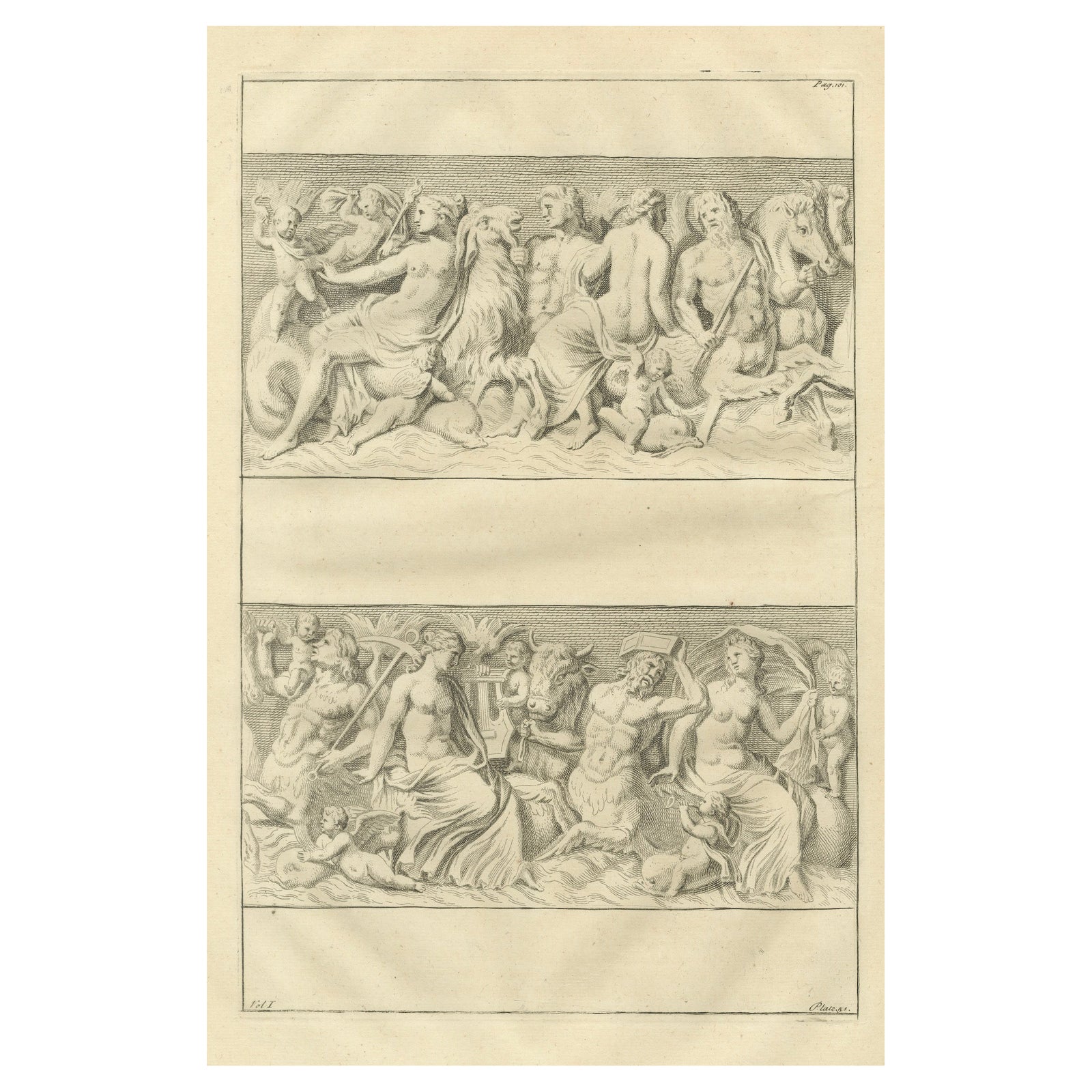 Large Antique Classical Relief Scene, Montfaucon Antiquity Explained, 1721