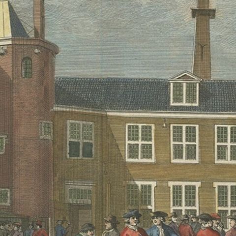 Antique Print of the West India House in Amsterdam, Netherlands, C.1780, close-up 3