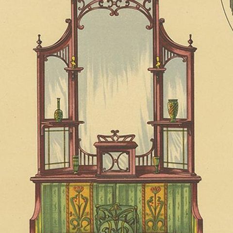 Pl. 47 Antique Print of Salon Furniture by Kramer, circa 1910, close-up 2