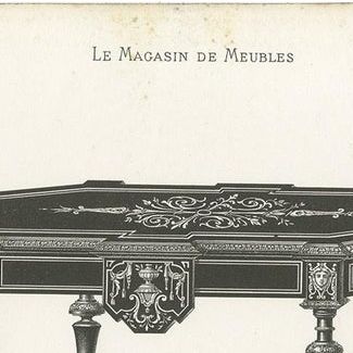 Set of 3 Antique Furniture Prints of Various Tables by Quetin, circa 1860, close-up 1