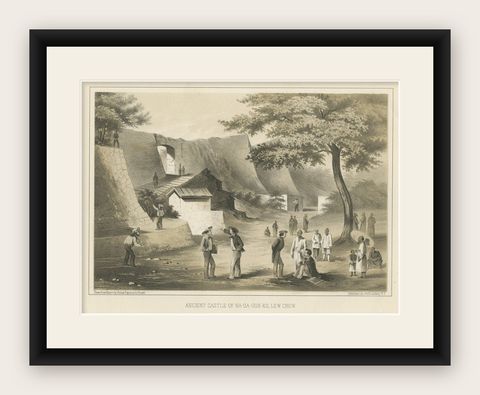 Old View of The Ancient Castle of Nagagusko, Ryukyu Islands, Japan, 1856, shown framed