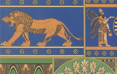 Assyrian Ornament Print, Color Lithograph of Ancient Motifs and Symbols, c.1869, close-up 3