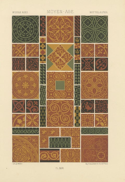Medieval Tile Designs, Romanesque and Gothic Motifs, Plate XLVI, c.1869, close-up 5
