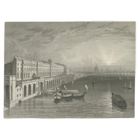 Thames Embankment and the Grandeur of Somerset House: A Steel Engraving, 1835, view 3