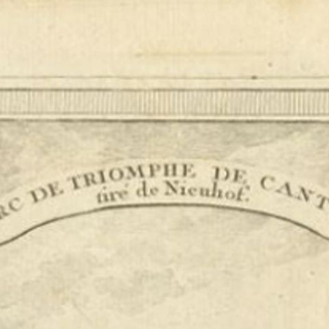 Antique Print of the Triumphal Arch of Guangzhou by Chedel, 1746, close-up 1
