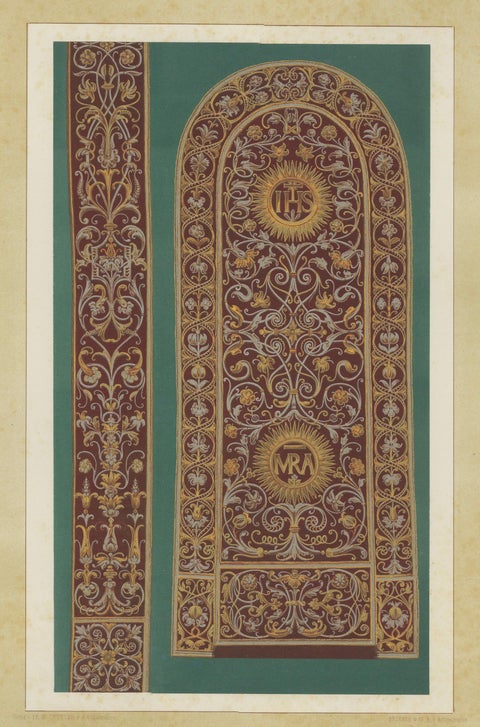 Antique Chromolithograph Liturgical Textile Ornament, Reiche Kapelle Munich 1874, close-up 2