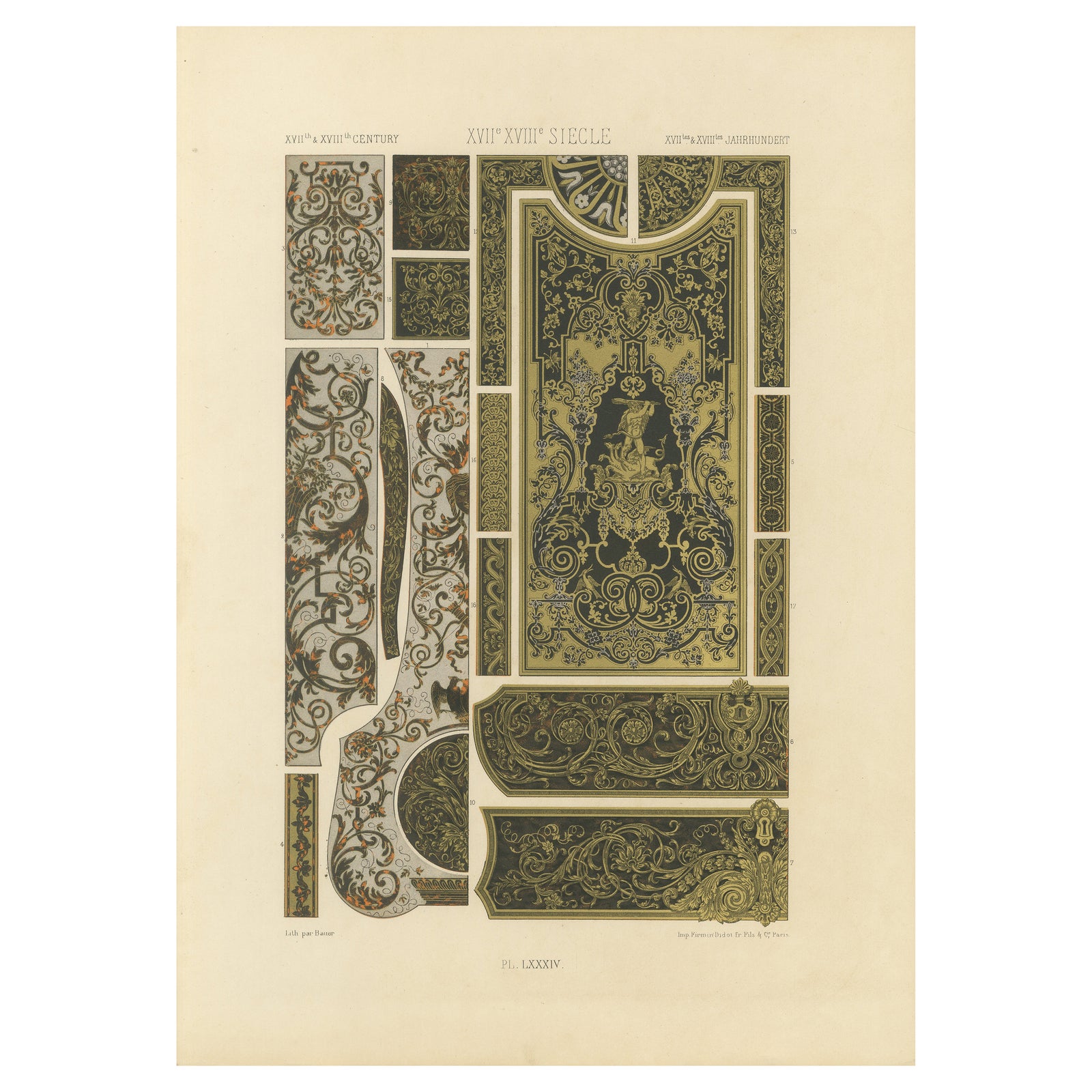 17th–18th Century French Decorative Panels, Gilded Scrollwork and Inlay, c.1869