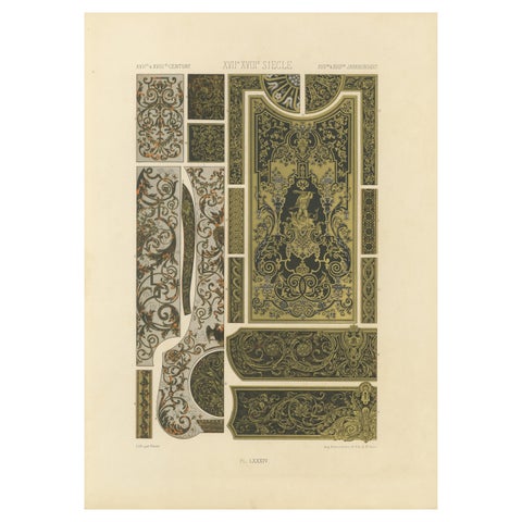 17th–18th Century French Decorative Panels, Gilded Scrollwork and Inlay, c.1869