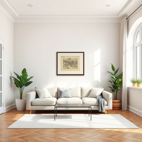 Decorative Antique Print of a Library, Published circa 1910, shown framed in a room, true to size