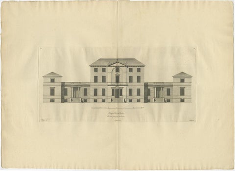 Antique Architectural Elevation of Sandon Hall, Staffordshire in England, c.1770, view 2