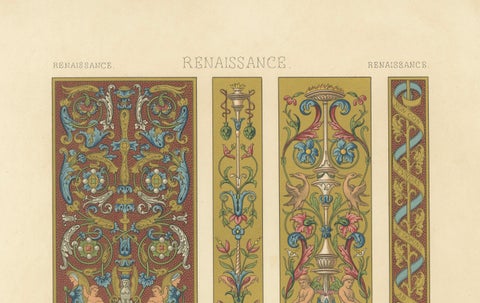 Renaissance Scrollwork with Cherubs & Grotesques, Classical Ornament, 1869, close-up 4