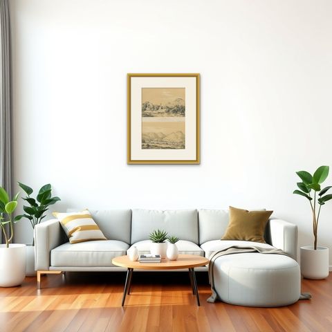 Selefke, Views of the Basilica and Citadel in Cilicia, Asia Minor by de Labode, shown framed in a room, true to size
