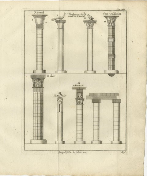 Architectural Engraving of Ancient Egyptian Columns and Capitals, c.1776, view 3