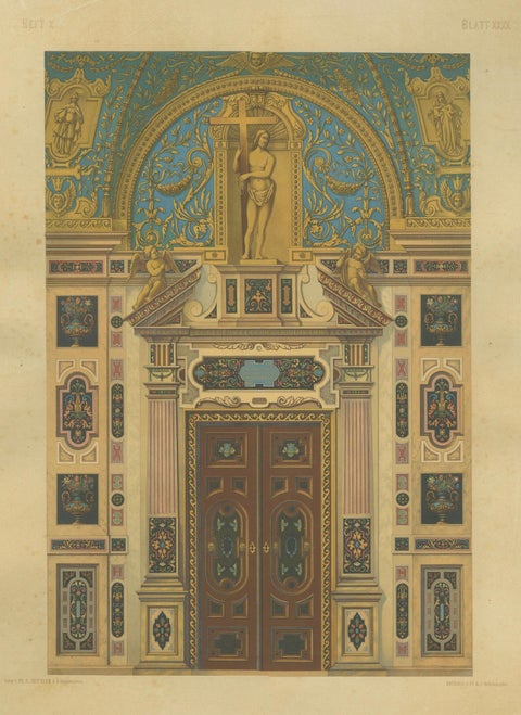 Bavarian Ecclesiastical Chromolithographs, Gothic Revival Design, 1874, close-up 1