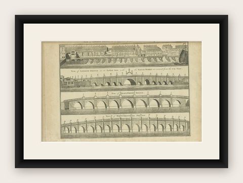 Antique Print of the London Bridge by Hogg, 1784, shown framed