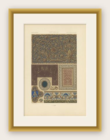 Pl. 74 Antique Print of 17th Century Ornaments by Racinet, 'circa 1890', shown framed