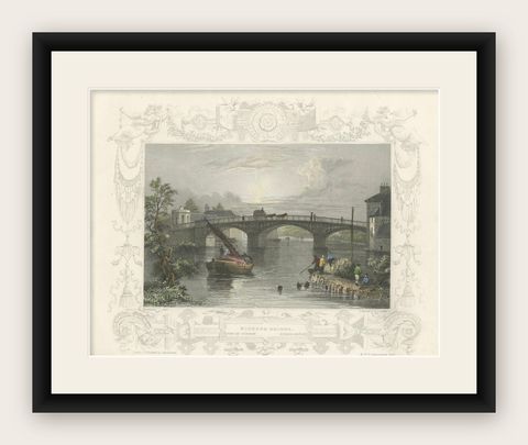 Antique engraving of Windsor Bridge on the Thames, Tombleson, c.1832 to 1834, shown framed