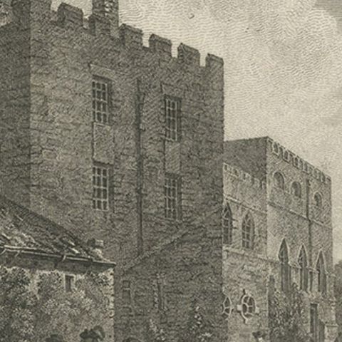 Engraving of Greystoke Castle, Penrith in the County of Cumbria, England, 1778, close-up 3