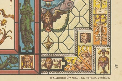 Italian Renaissance Stained Glass Artwork from Ornamentenschatz, 1887, close-up 2