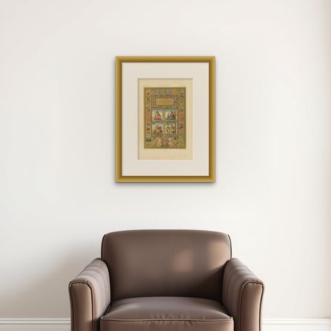 Pl. 61 Antique Print of Renaissance Ornaments by Racinet, 'circa 1890', shown framed on a wall, true to size