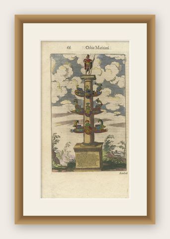 Antique Print of the Column of Dilius by Morisot, '1643', shown framed