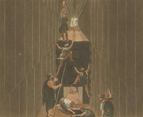1805 Hand-Colored Engraving of Ancient Pyramid Construction from Bertuch’s Work, close-up 2