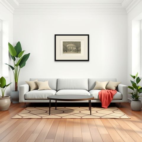 Interior of Santo Stefano Rotondo, Rome, Benoist 1869 Lithograph, shown framed in a room, true to size