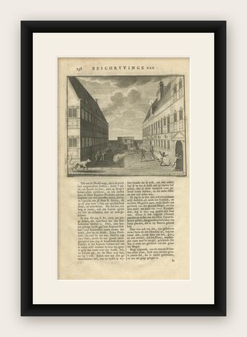 Antique Print of the Central Court of Batavia Castle by Valentijn '1726', shown framed