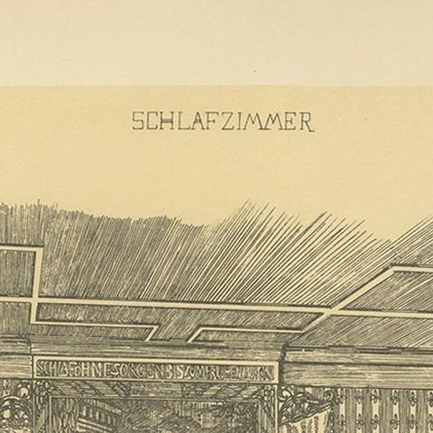 Decorative Antique Print of a Bedroom, Published circa 1910, close-up 1