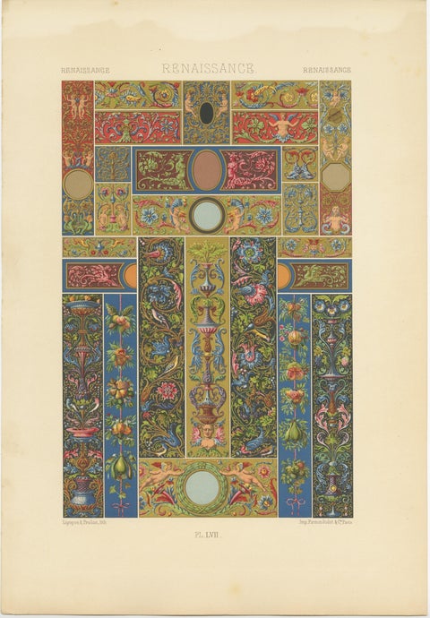 Pl. 57 Antique Print of Renaissance Ornaments by Racinet, circa 1890, view 4
