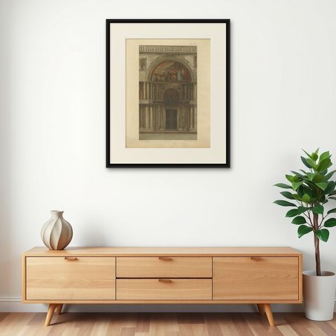 Pl. 7 Antique Print of the Portal of San Clemente of the Basilica of San Marco, shown framed on a wall, true to size
