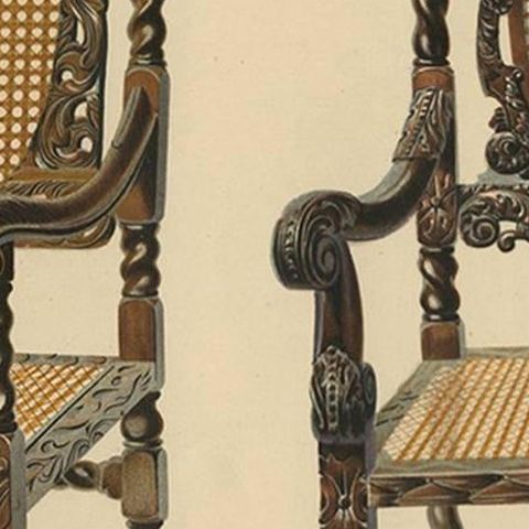 Antique Print of English Furniture 'Two Chairs' by P. Macquoid, 1906, close-up 2