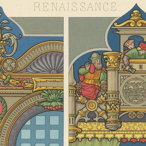 Pl. 85 Antique Print of Renaissance Architectural Motifs by Racinet 'circa 1890', close-up 1