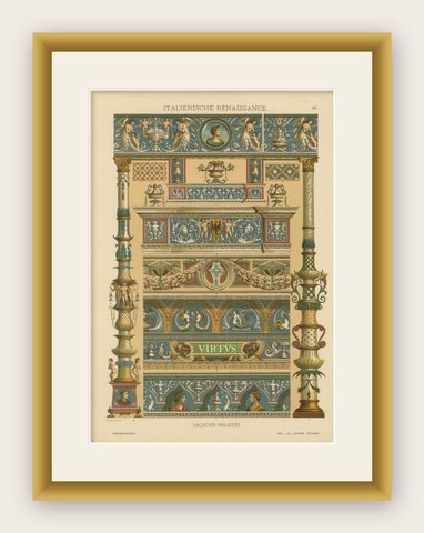 Italian Renaissance Façade Paintings from Ornamentenschatz, 1887, shown framed