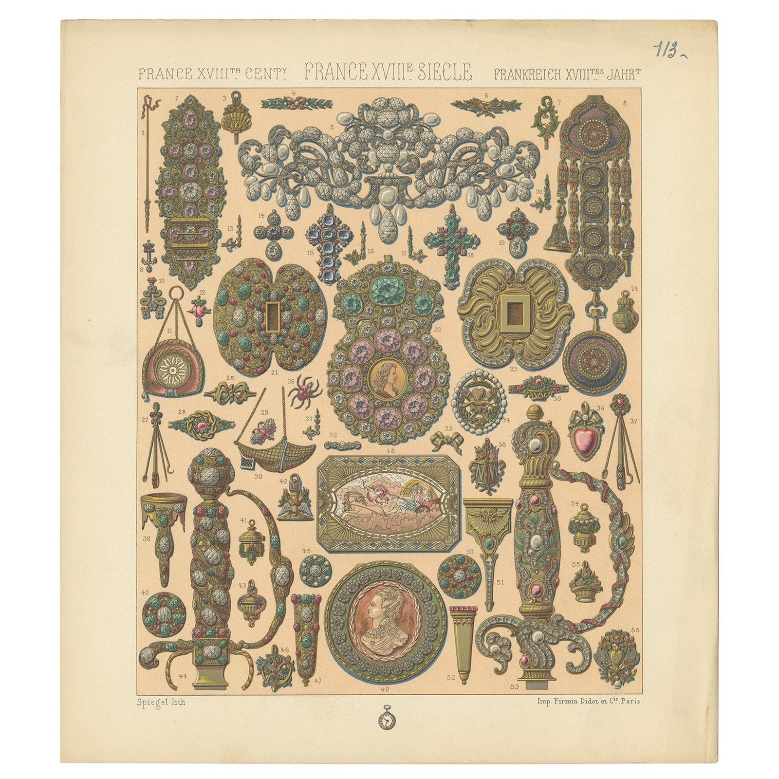 Pl. 113 Antique Print of French 18th Century Decorative Objects by Racinet